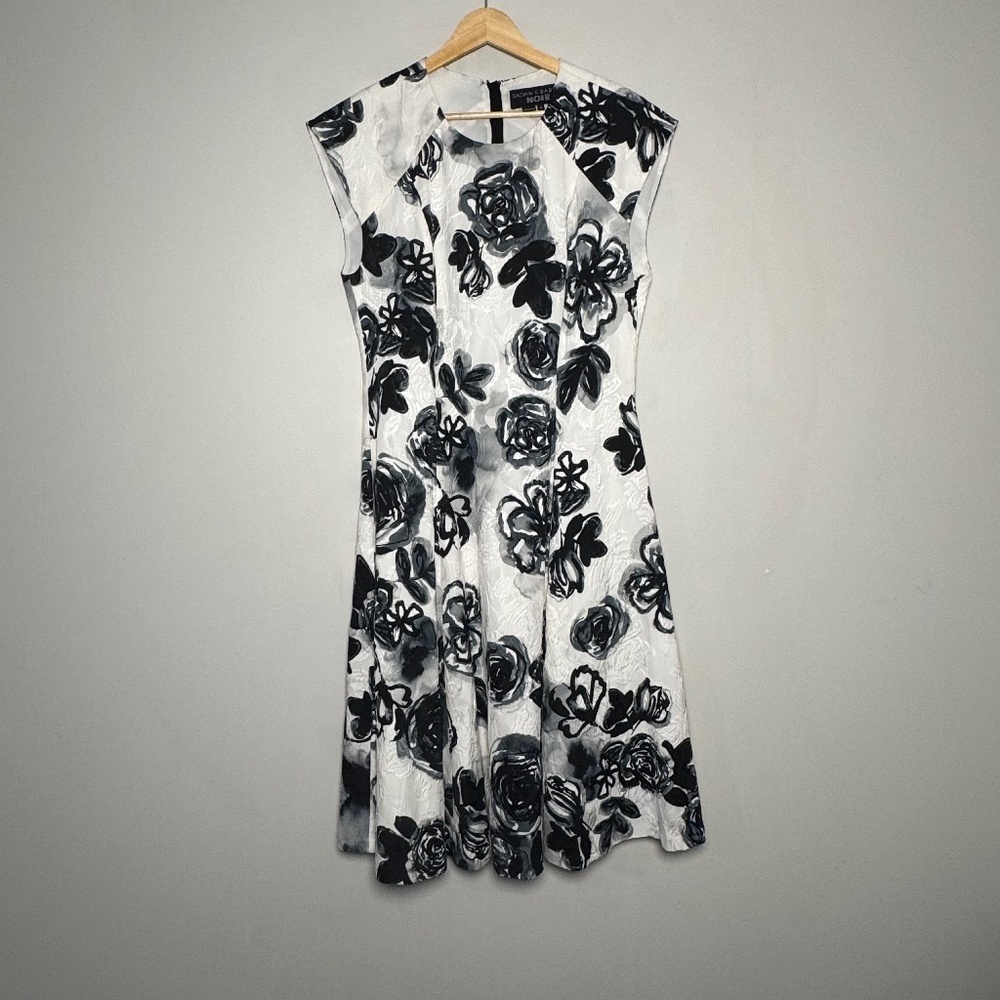 Sachin and Babi Noir Brocade Watercolor Floral Midi A-Line Sheath Dress Sz 8